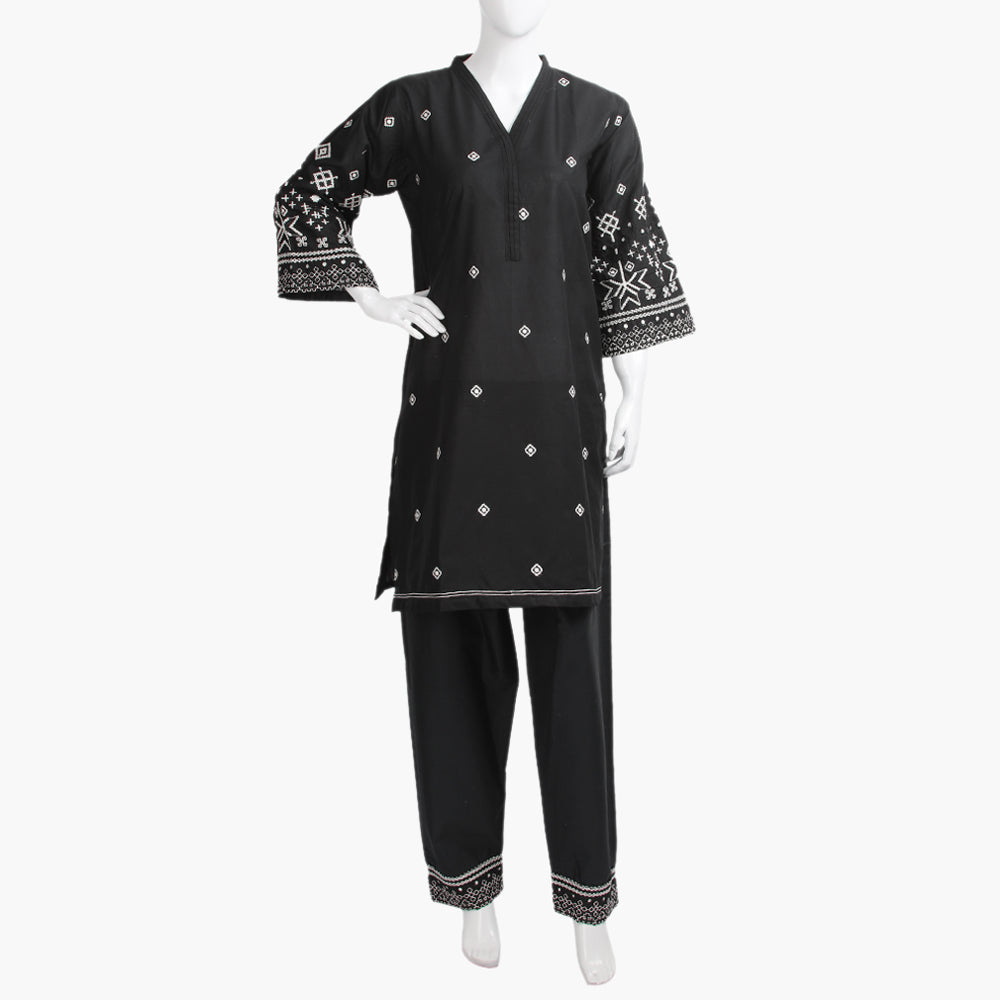 Women's Embroidered 2Pcs Suit - Black, Women Shalwar Suits, Chase Value, Chase Value