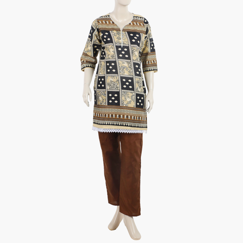 Women's Printed Stitched 2Pcs Shalwar Suit - Brown, Women Shalwar Suits, Chase Value, Chase Value