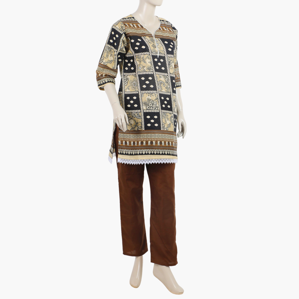 Women's Printed Stitched 2Pcs Shalwar Suit - Brown, Women Shalwar Suits, Chase Value, Chase Value