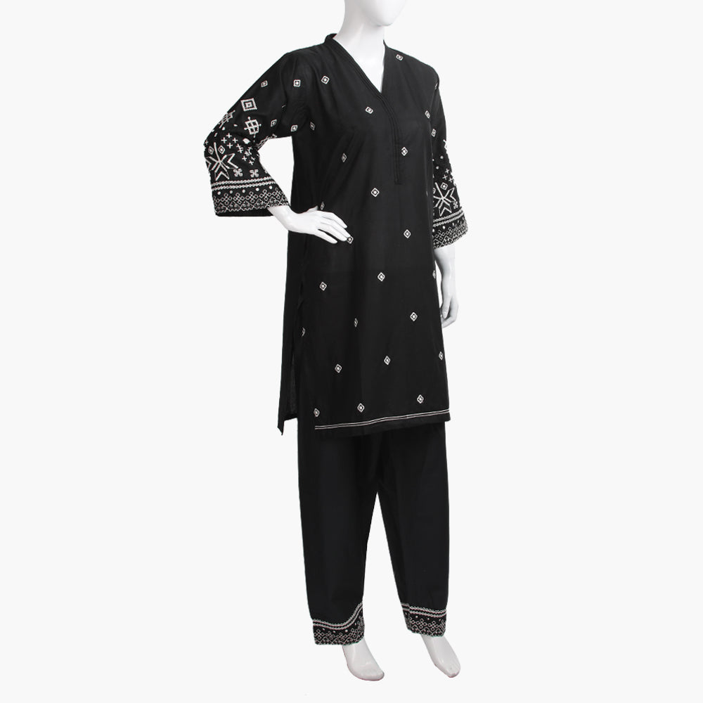Women's Embroidered 2Pcs Suit - Black, Women Shalwar Suits, Chase Value, Chase Value