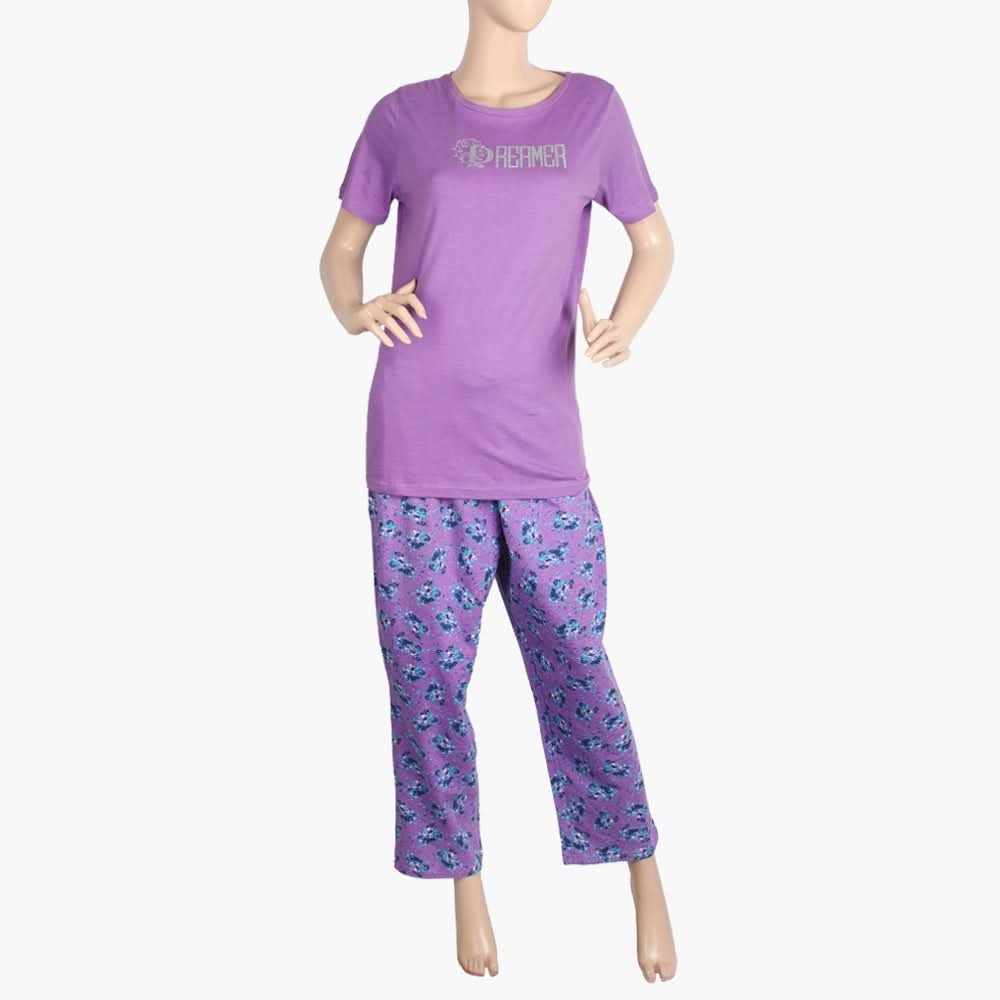 Women's Half Sleeves Knitted Suit - Purple, Women Night Suit, Chase Value, Chase Value