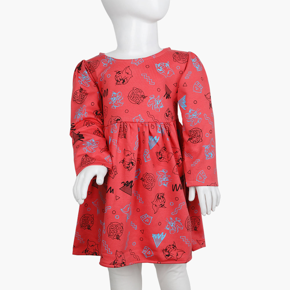 Girls Full Sleeves Frock - Dark Pink, Girls Frocks, Chase Value, Chase Value