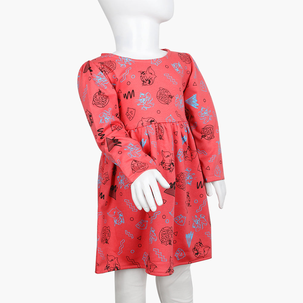 Girls Full Sleeves Frock - Dark Pink, Girls Frocks, Chase Value, Chase Value