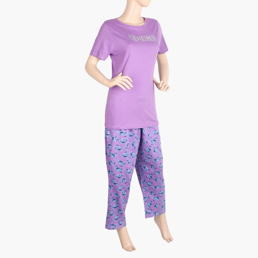 Women's Half Sleeves Knitted Suit - Purple, Women Night Suit, Chase Value, Chase Value