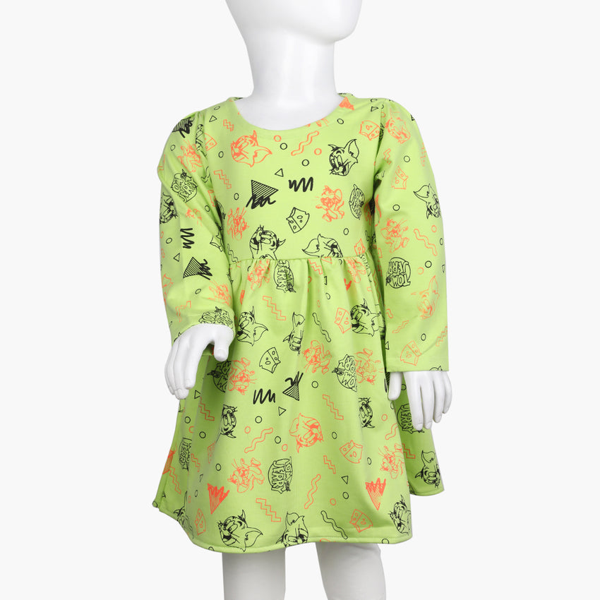 Girls Full Sleeves Frock - Light Green, Girls Frocks, Chase Value, Chase Value