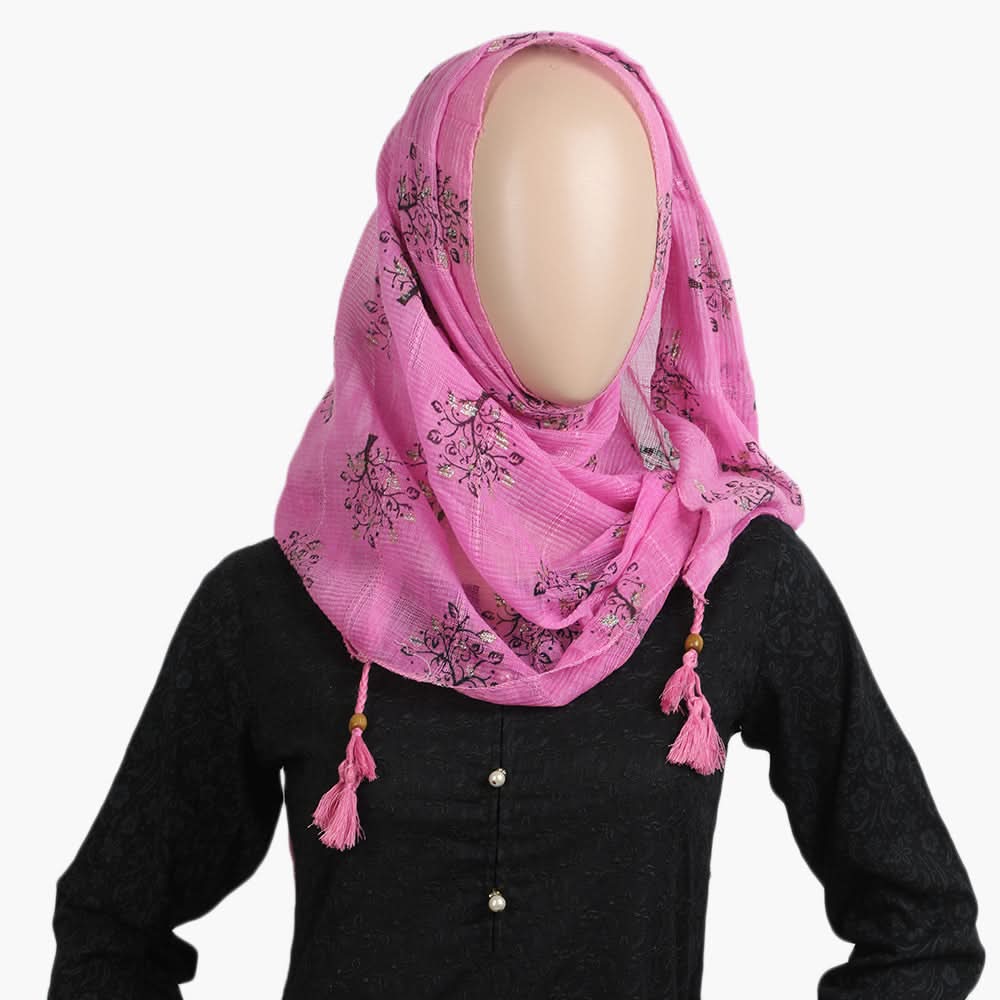 Women's Cotton Gold Print Scarf - Pink, Women Shawls & Scarves, Chase Value, Chase Value