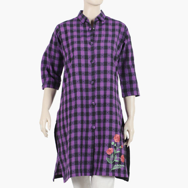 Women's Embroidered Stitched Kurti - Purple