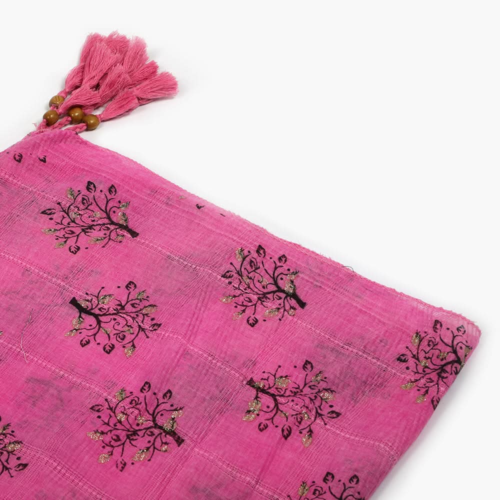 Women's Cotton Gold Print Scarf - Pink, Women Shawls & Scarves, Chase Value, Chase Value
