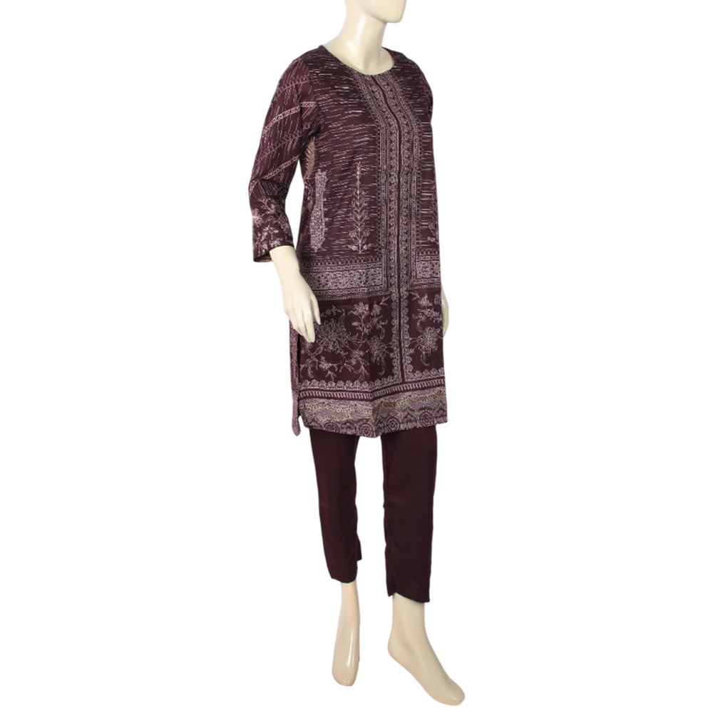 Women's Printed Stitched 03 pcs Suit - Purple, Women Shalwar Suits, Chase Value, Chase Value