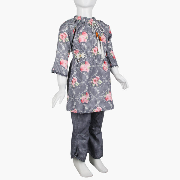 Girls Embroidered Shalwar Suit - Grey, Girls Shalwar Kameez, Chase Value, Chase Value