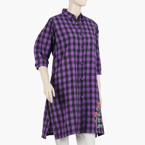 Women's Embroidered Stitched Kurti - Purple