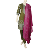 Women's Printed Stitched 03 pcs Suit - Olive Green, Women Shalwar Suits, Chase Value, Chase Value