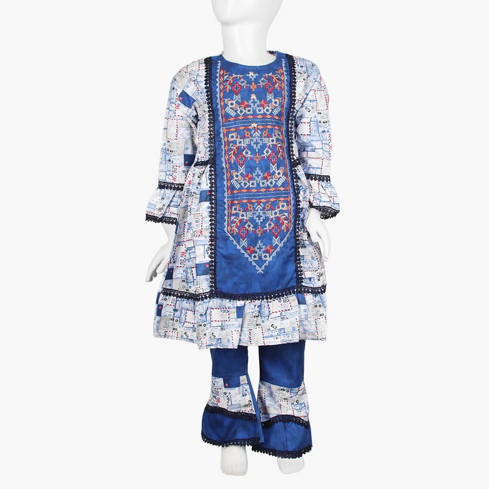 Girls Embroidered Shalwar Suit - Blue, Girls Shalwar Kameez, Chase Value, Chase Value