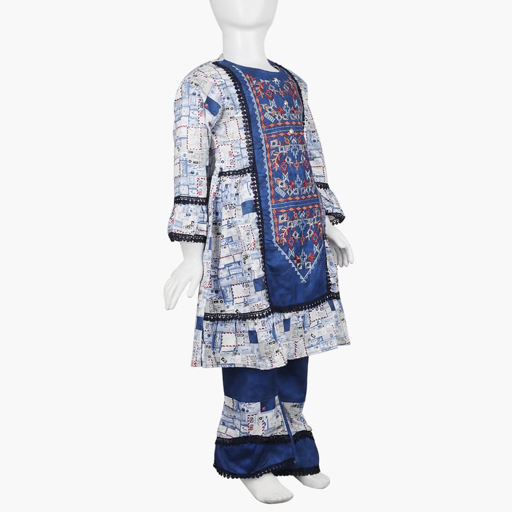 Girls Embroidered Shalwar Suit - Blue, Girls Shalwar Kameez, Chase Value, Chase Value
