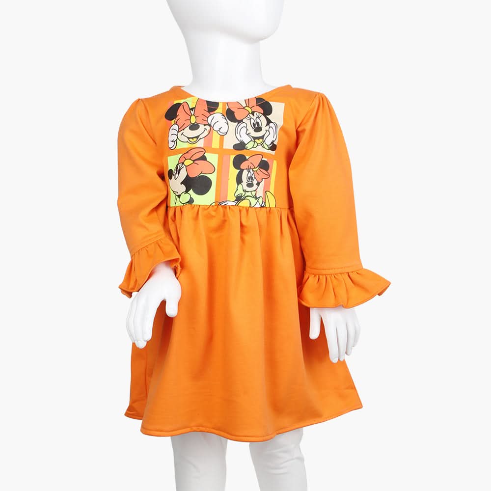 Girls Full Sleeves Frock - Orange, Girls Frocks, Chase Value, Chase Value