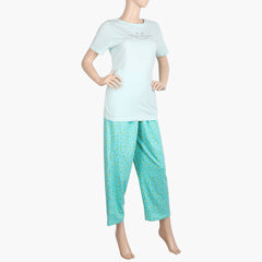 Women's Half Sleeves Knitted Suit - Cyan, Women Night Suit, Chase Value, Chase Value
