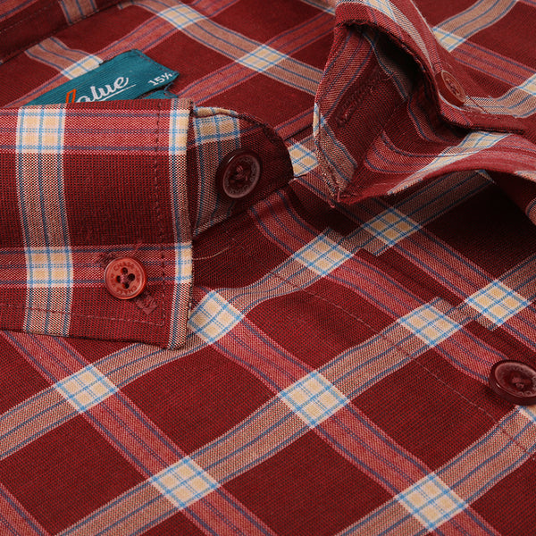 Men's Formal Check Shirt - Maroon, Men's Shirts, Chase Value, Chase Value
