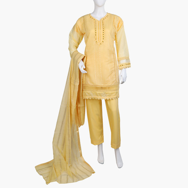 Women's Fancy 3Pcs Suit - Yellow, Women Shalwar Suits, Chase Value, Chase Value