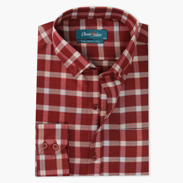 Men's Formal Check Shirt - Maroon, Men's Shirts, Chase Value, Chase Value