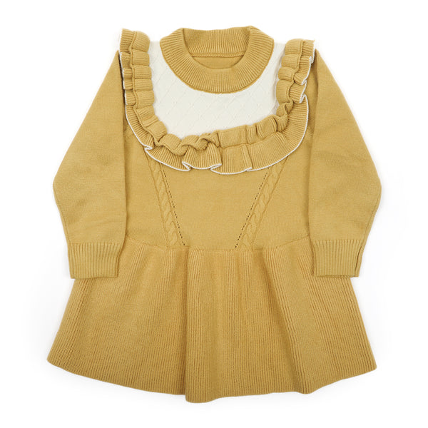 Girls Full Sleeves Sweater - Mustard