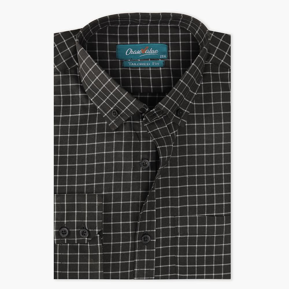 Men's Formal Check Shirt - Black, Men's Shirts, Chase Value, Chase Value