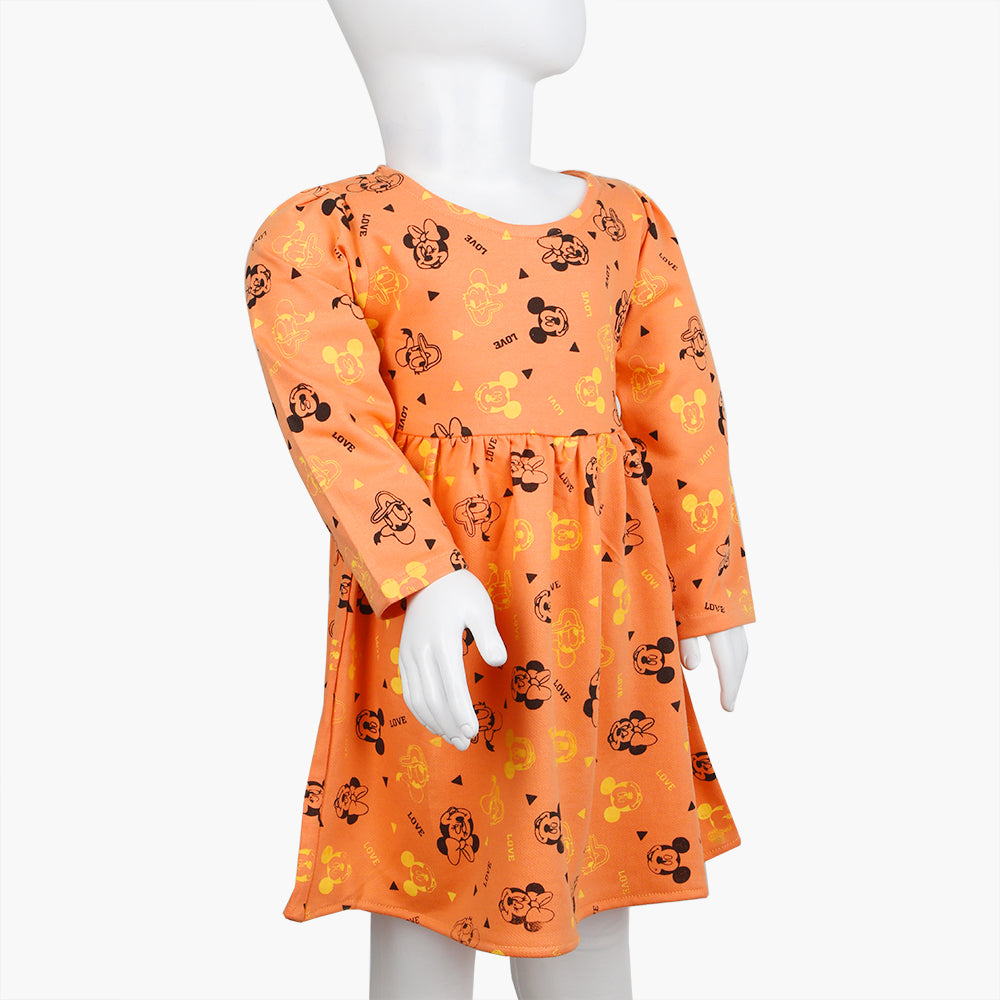 Girls Full Sleeves Frock - Peach, Girls Frocks, Chase Value, Chase Value