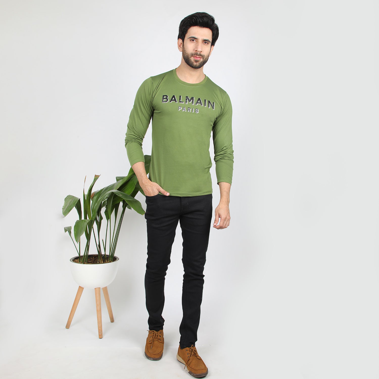 Men's Full Sleeves T-Shirt - Olive Green, Men's T-Shirts & Polos, Chase Value, Chase Value