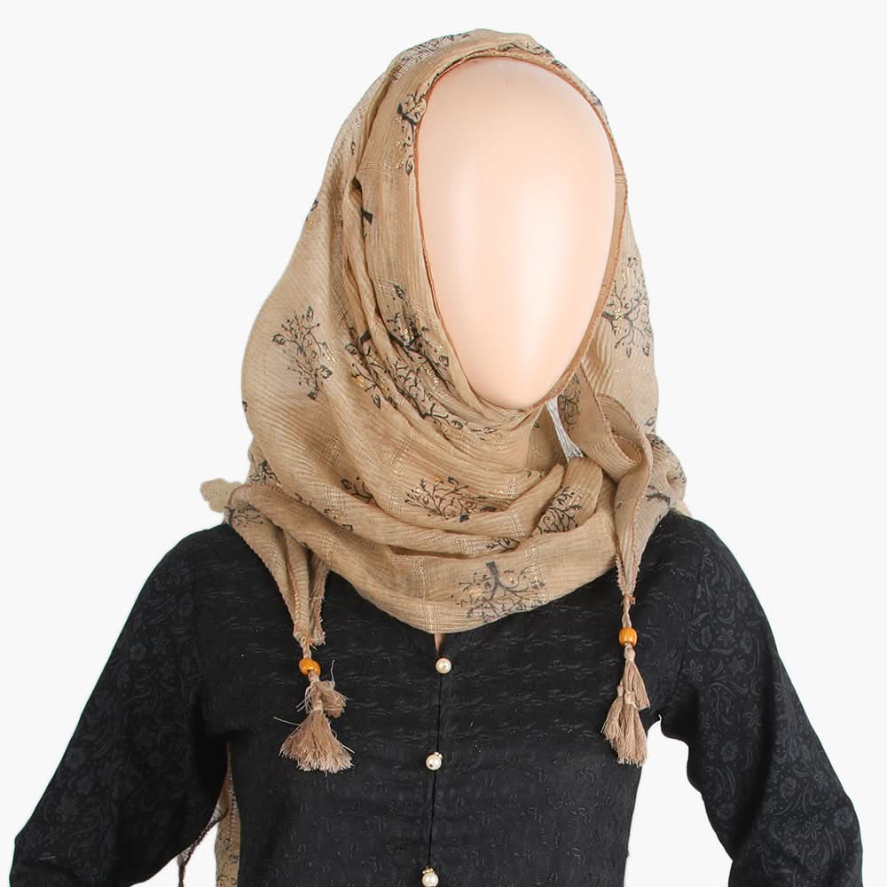 Women's Cotton Gold Print Scarf - Beige, Women Shawls & Scarves, Chase Value, Chase Value