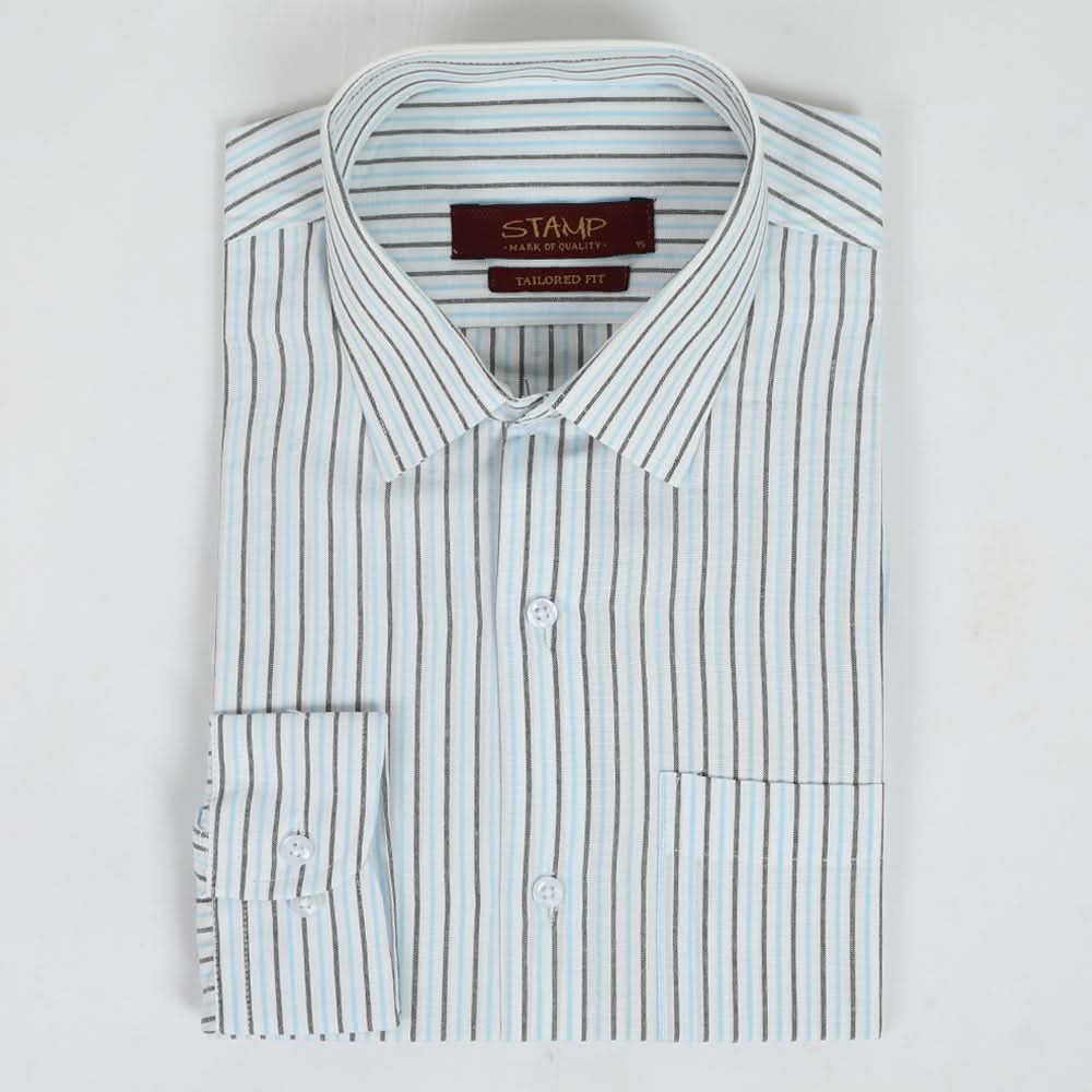 Men's Stamp Formal Shirt Stripe - Grey & Blue, Men's Shirts, Chase Value, Chase Value