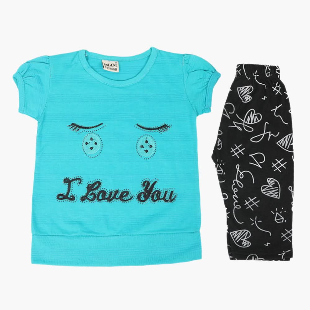 Girls Half Sleeves Suit - Sea Green, Girls Suits, Chase Value, Chase Value