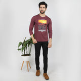 Men's Full Sleeves Printed T-Shirt - Maroon, Men's T-Shirts & Polos, Chase Value, Chase Value
