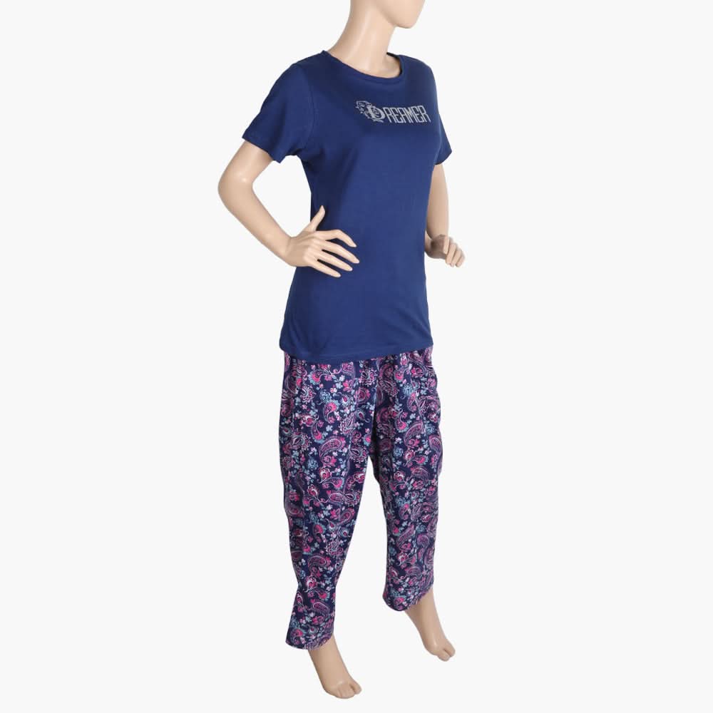 Women's Half Sleeves Knitted Suit - Dark Blue, Women Night Suit, Chase Value, Chase Value