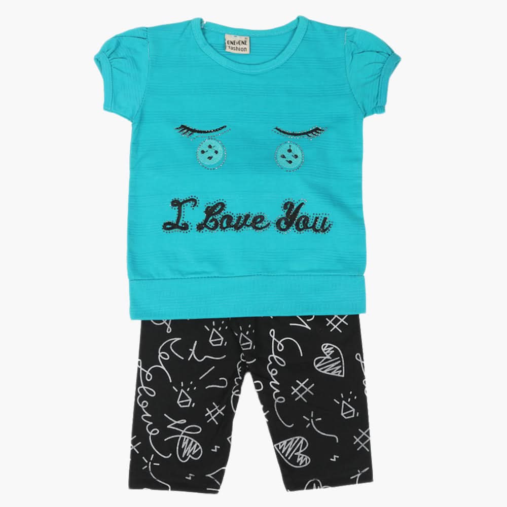 Girls Half Sleeves Suit - Sea Green, Girls Suits, Chase Value, Chase Value