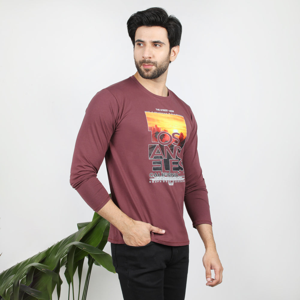 Men's Full Sleeves Printed T-Shirt - Maroon, Men's T-Shirts & Polos, Chase Value, Chase Value