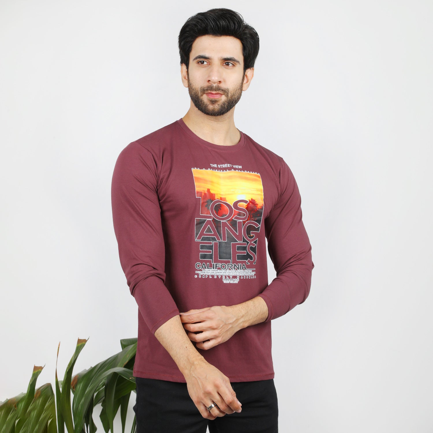 Men's Full Sleeves Printed T-Shirt - Maroon, Men's T-Shirts & Polos, Chase Value, Chase Value