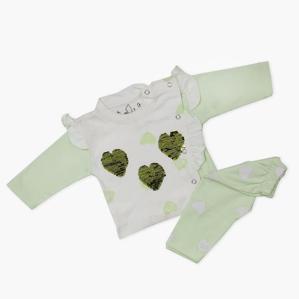 Newborn Girls Full Sleeves Suit - Green, Newborn Girls Winterwear, Chase Value, Chase Value