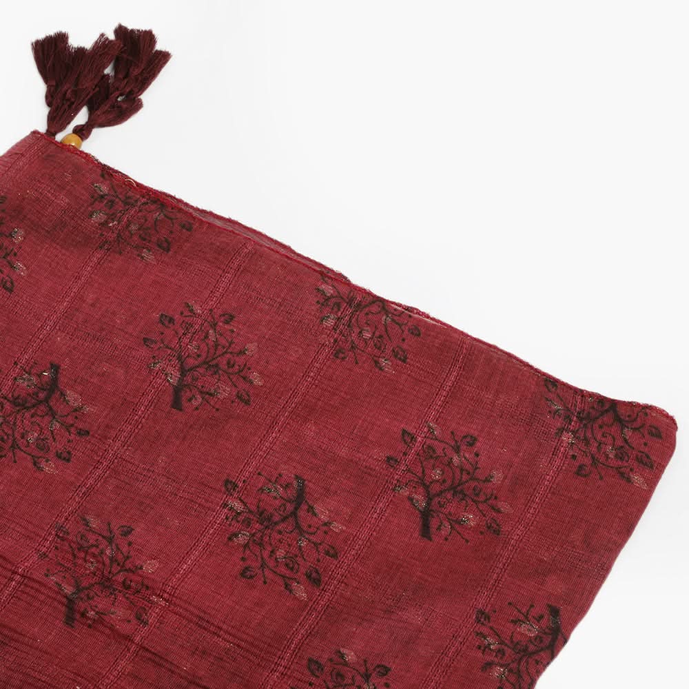 Women's Cotton Gold Print Scarf - Maroon, Women Shawls & Scarves, Chase Value, Chase Value