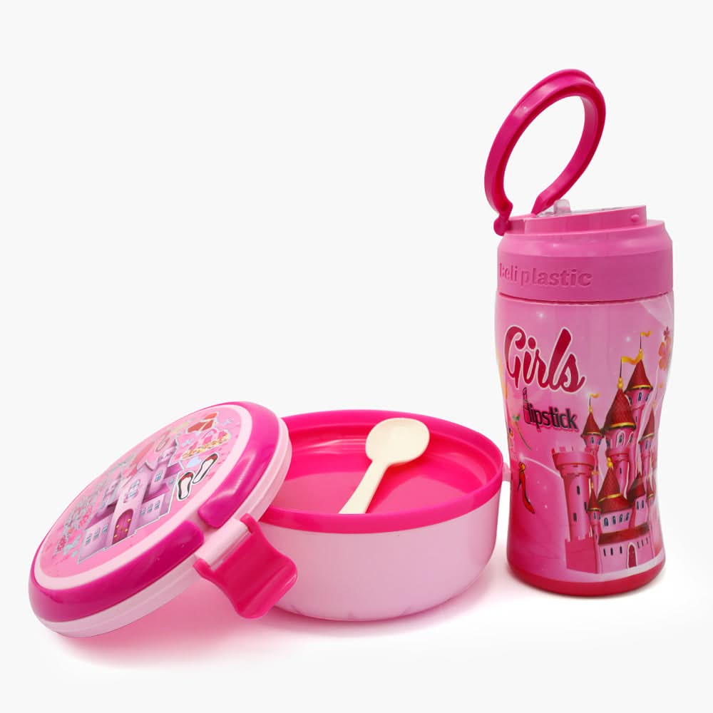 Water Bottle with Lunch Box - Pink, Tiffin Boxes & Bottles, Chase Value, Chase Value