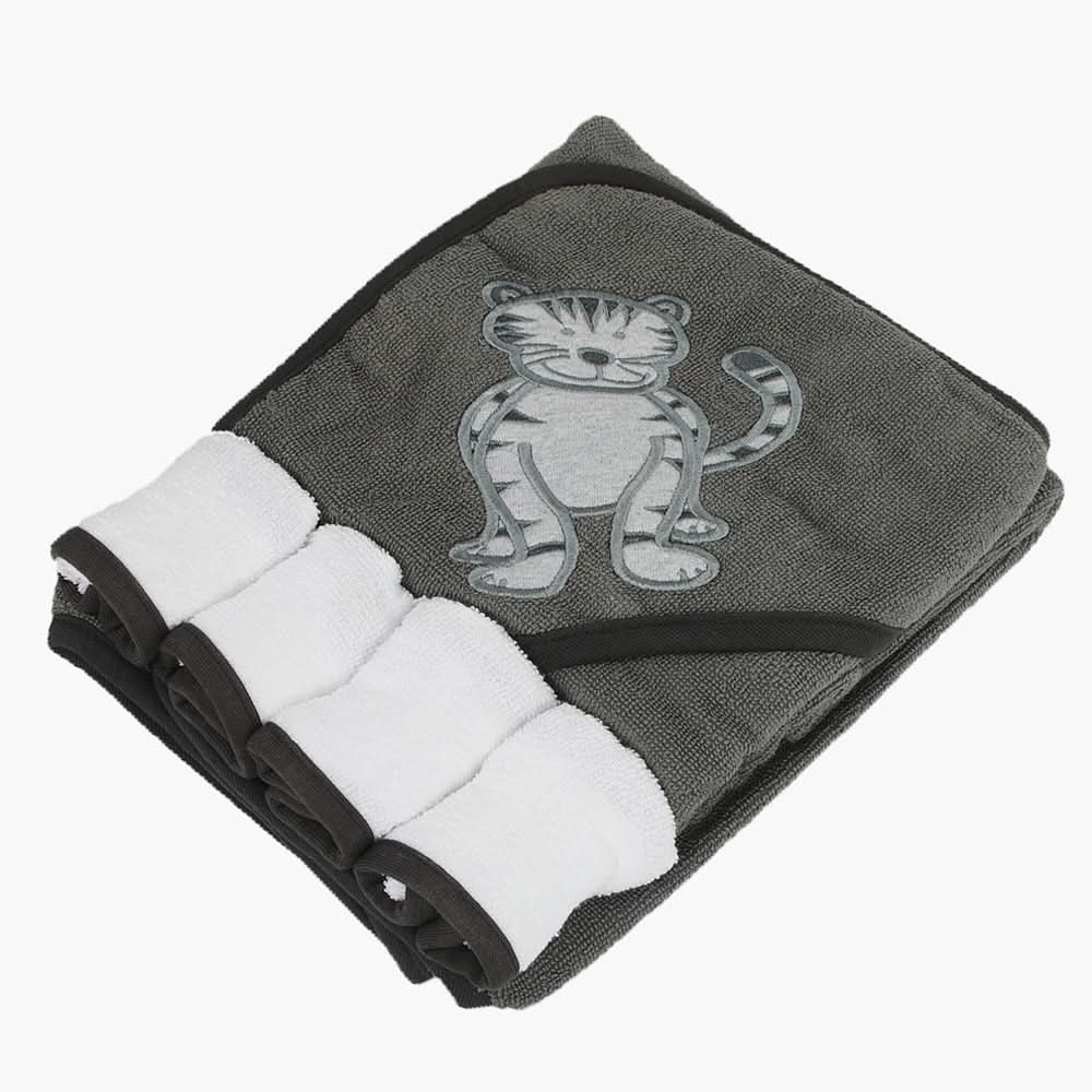 Newborn Hooded Towel 4pcs Set - Dark Grey, Bath Towels, Chase Value, Chase Value
