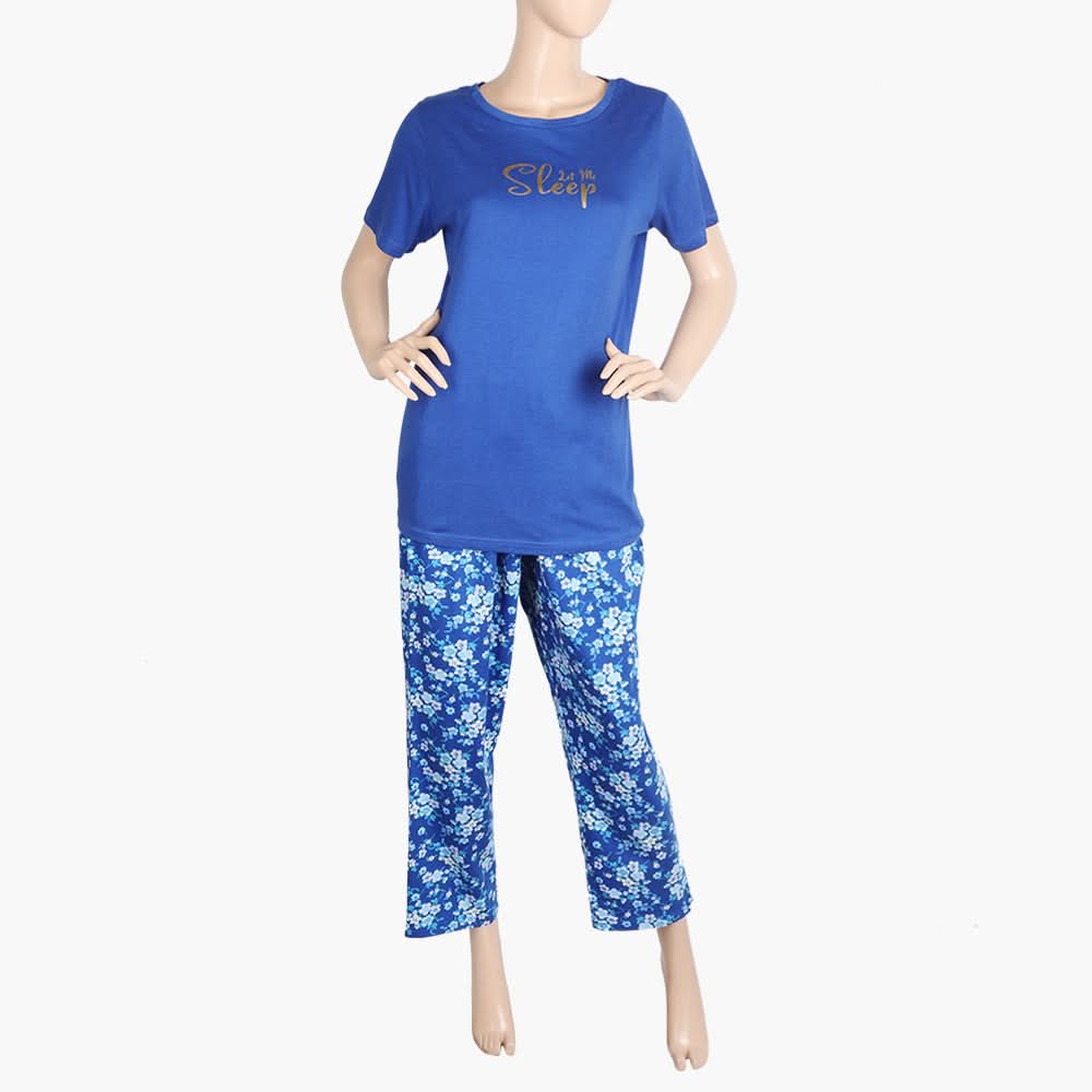 Women's Half Sleeves Knitted Suit - Royal Blue, Women Night Suit, Chase Value, Chase Value