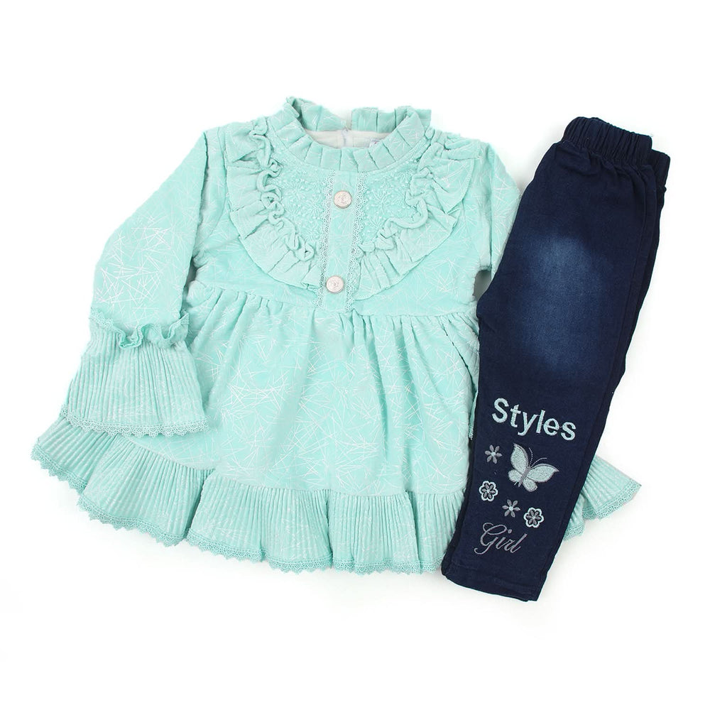 Girls Pant Suit - Cyan, Girls Shalwar Kameez, Chase Value, Chase Value