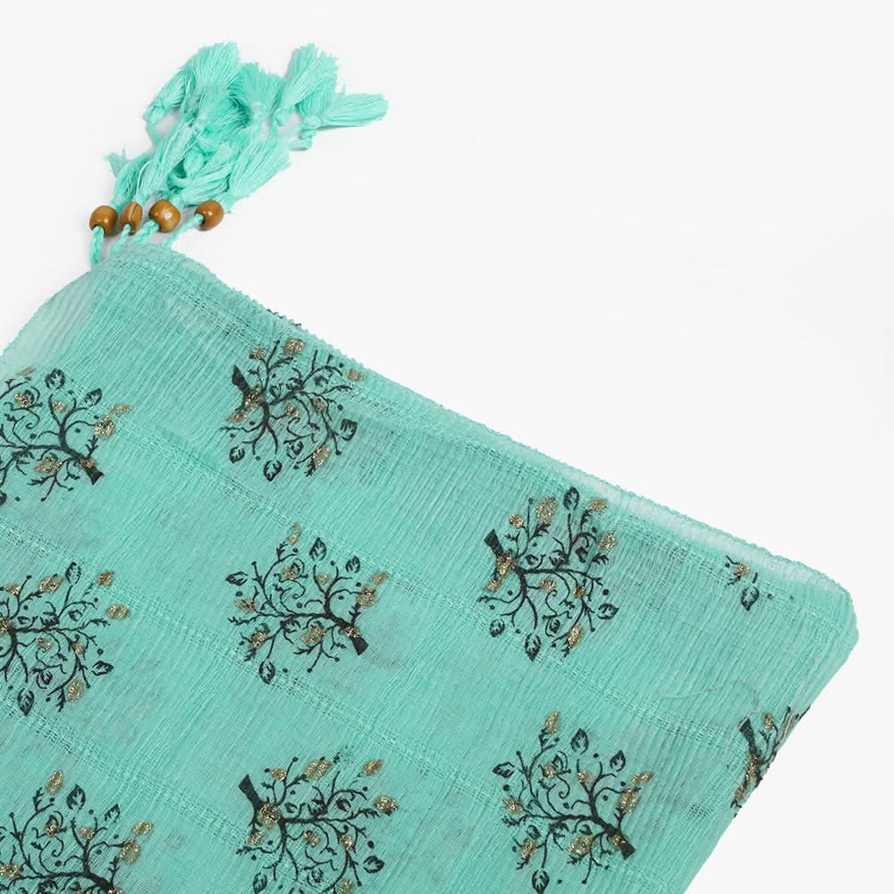 Women's Cotton Gold Print Scarf - Sea Green, Women Shawls & Scarves, Chase Value, Chase Value