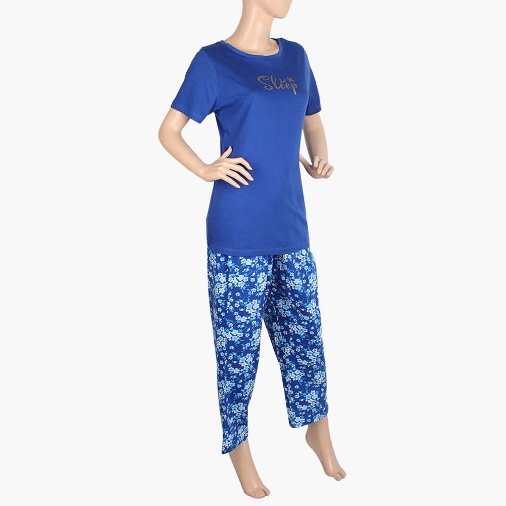Women's Half Sleeves Knitted Suit - Royal Blue, Women Night Suit, Chase Value, Chase Value