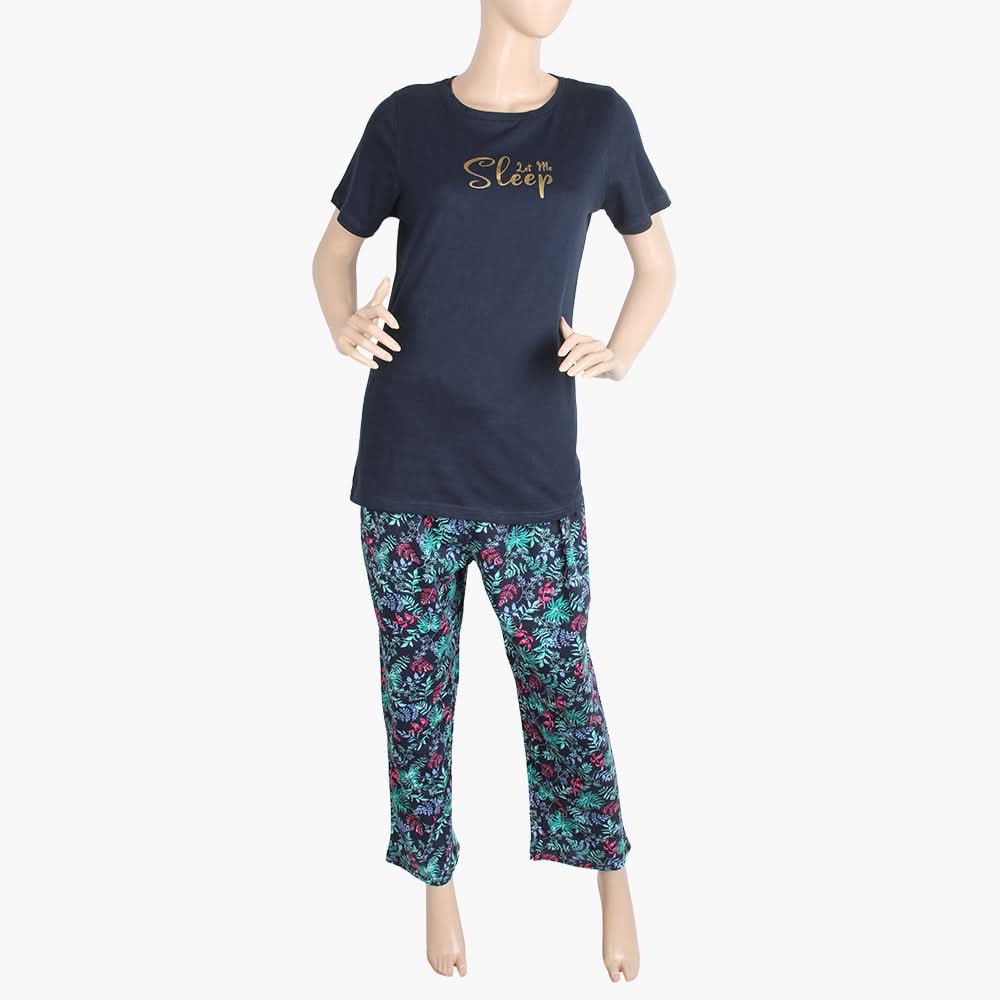 Women's Half Sleeves Knitted Suit - Navy Blue, Women Night Suit, Chase Value, Chase Value