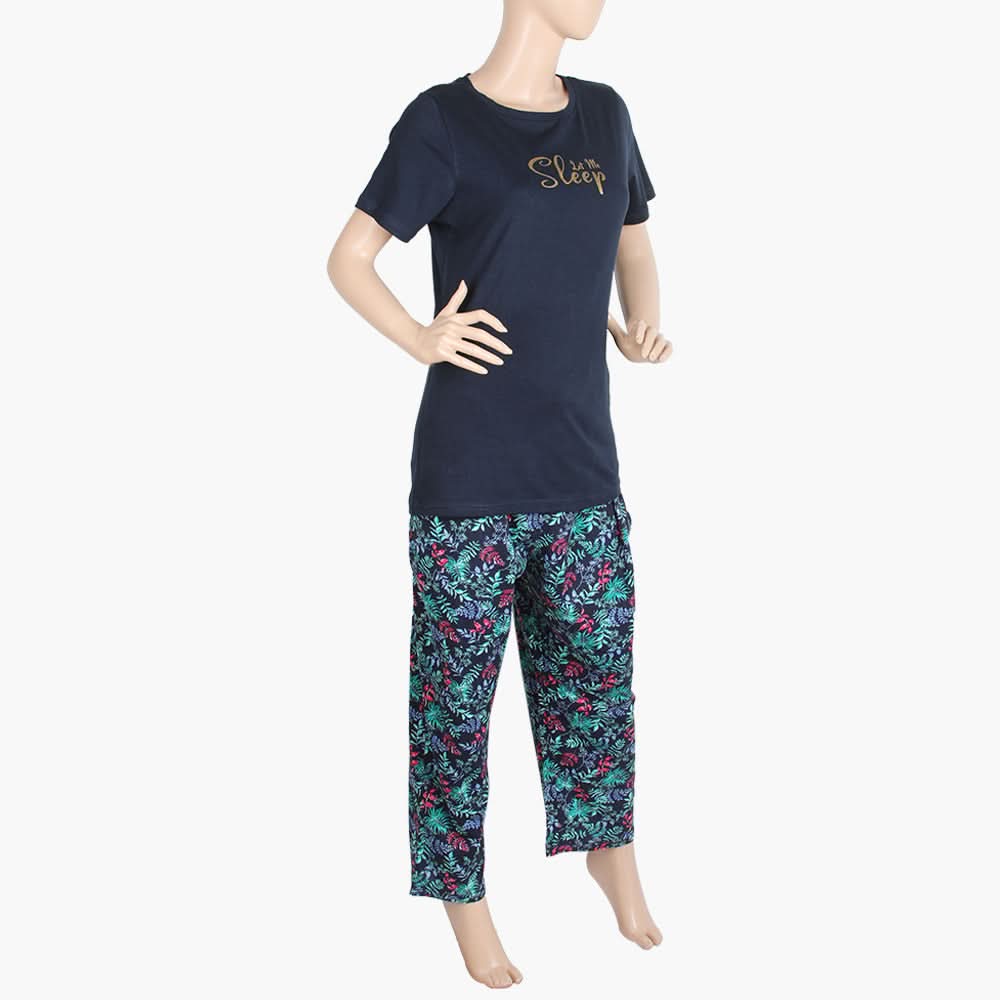Women's Half Sleeves Knitted Suit - Navy Blue, Women Night Suit, Chase Value, Chase Value
