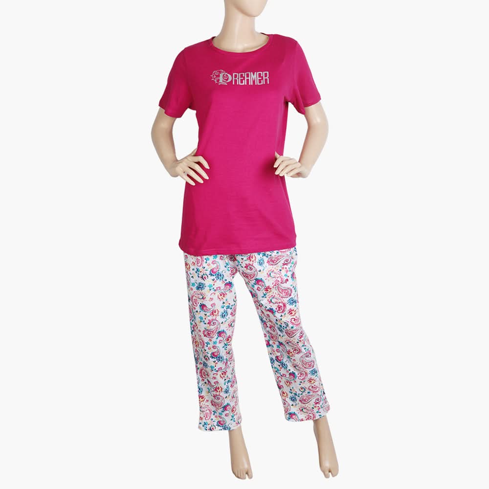 Women's Half Sleeves Knitted Suit - Dark Pink, Women Night Suit, Chase Value, Chase Value