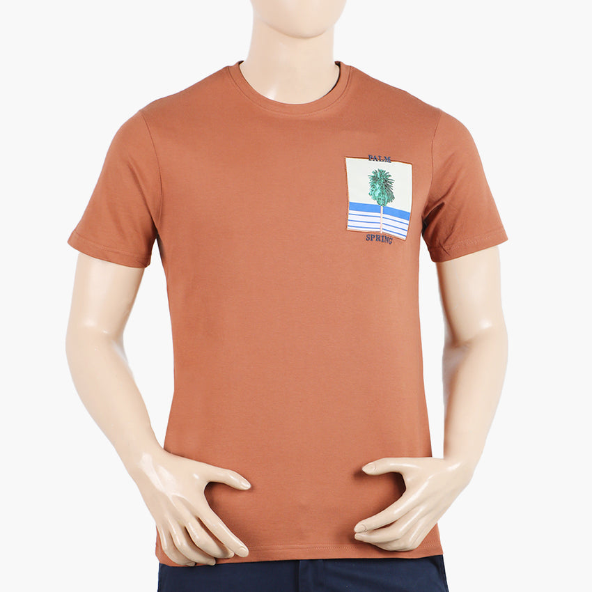 Eminent Men's Round Neck Half Sleeves Printed T-Shirt - Brown