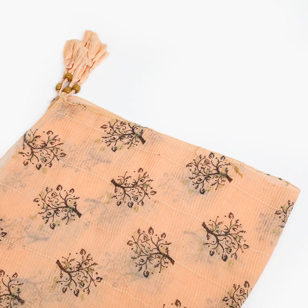 Women's Cotton Gold Print Scarf - Peach, Women Shawls & Scarves, Chase Value, Chase Value
