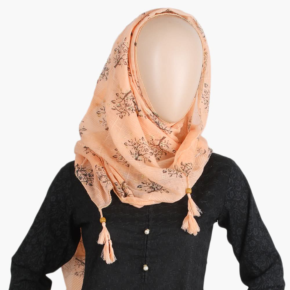 Women's Cotton Gold Print Scarf - Peach, Women Shawls & Scarves, Chase Value, Chase Value