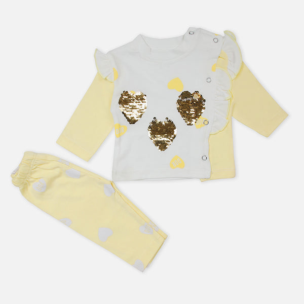 Newborn Girls Full Sleeves Suit - Yellow, Newborn Girls Winterwear, Chase Value, Chase Value